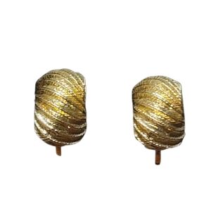 TRIFARI Goldtone Textured Clip On Earrings Signed